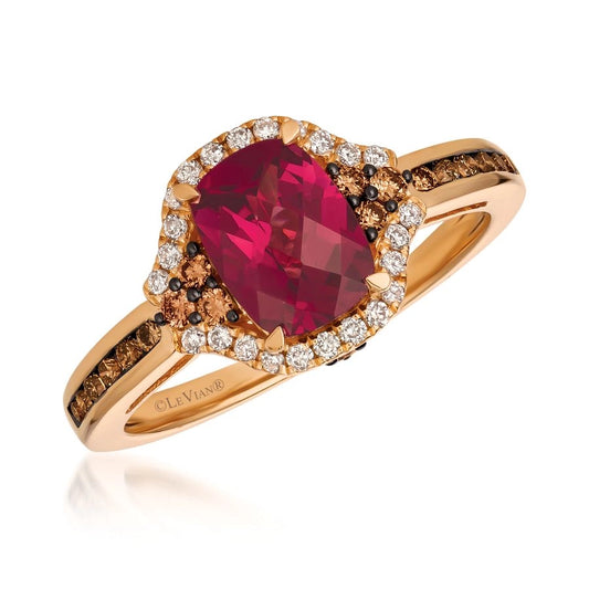 Le Vian Chocolatier® Ring featuring 1 3/4 cts. Raspberry Rhodolite®, 1/4 cts. Chocolate Diamonds®, 1/8 cts. Vanilla Diamonds® set in 14K Strawberry Gold®
