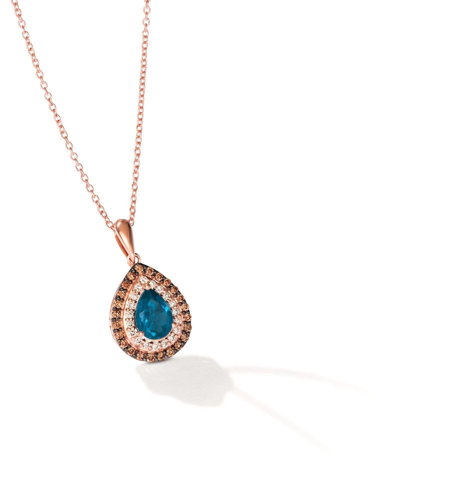 Le Vian Chocolatier® Pendant featuring 3/4 cts. Deep Sea Blue Topaz™, 1/5 cts. Chocolate Diamonds®, 1/10 cts. Vanilla Diamonds® set in 14K Strawberry Gold®