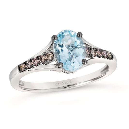 Le Vian Chocolatier® Ring featuring 1 cts. Sea Blue Aquamarine®, 1/6 cts. Chocolate Diamonds® set in 14K Vanilla Gold®