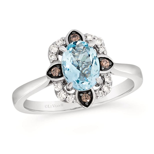 Le Vian® Ring featuring 7/8 cts. Sea Blue Aquamarine®, 1/10 cts. Nude Diamonds™, 1/20 cts. Chocolate Diamonds® set in 14K Vanilla Gold®