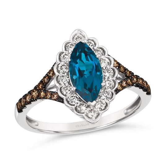 Le Vian® Ring featuring 1 cts. Deep Sea Blue Topaz™, 1/5 cts. Chocolate Diamonds®, 1/4 cts. Nude Diamonds™ set in 14K Vanilla Gold®