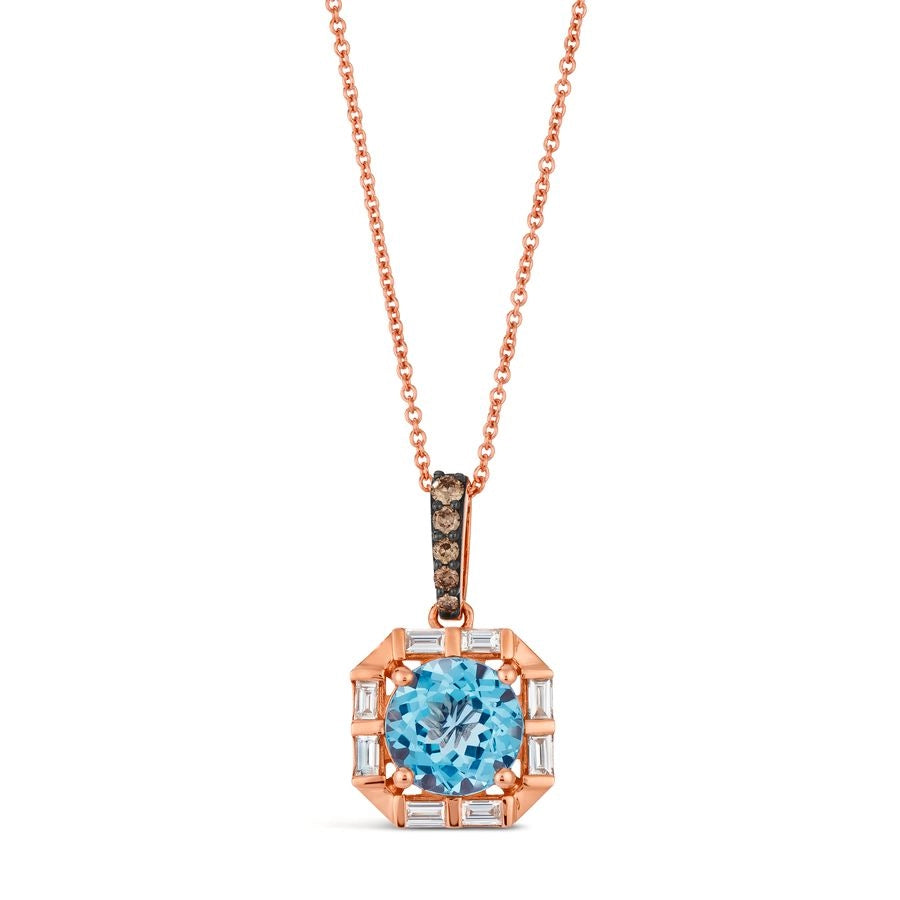 Le Vian Chocolatier® Pendant featuring 2 cts. Blue Topaz, 1/15 cts. Chocolate Diamonds®, 1/4 cts. Vanilla Diamonds® set in 14K Strawberry Gold®
