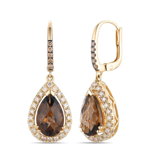 Le Vian® Earrings featuring 3 3/4 cts. Chocolate Quartz®, 1/10 cts. Chocolate Diamonds®, 5/8 cts. Nude Diamonds™ set in 14K Honey Gold™
