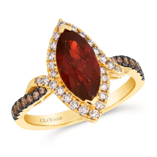 Le Vian® Ring featuring 2 1/4 cts. Pomegranate Garnet™, 1/5 cts. Chocolate Diamonds®, 1/3 cts. Nude Diamonds™ set in 14K Honey Gold™