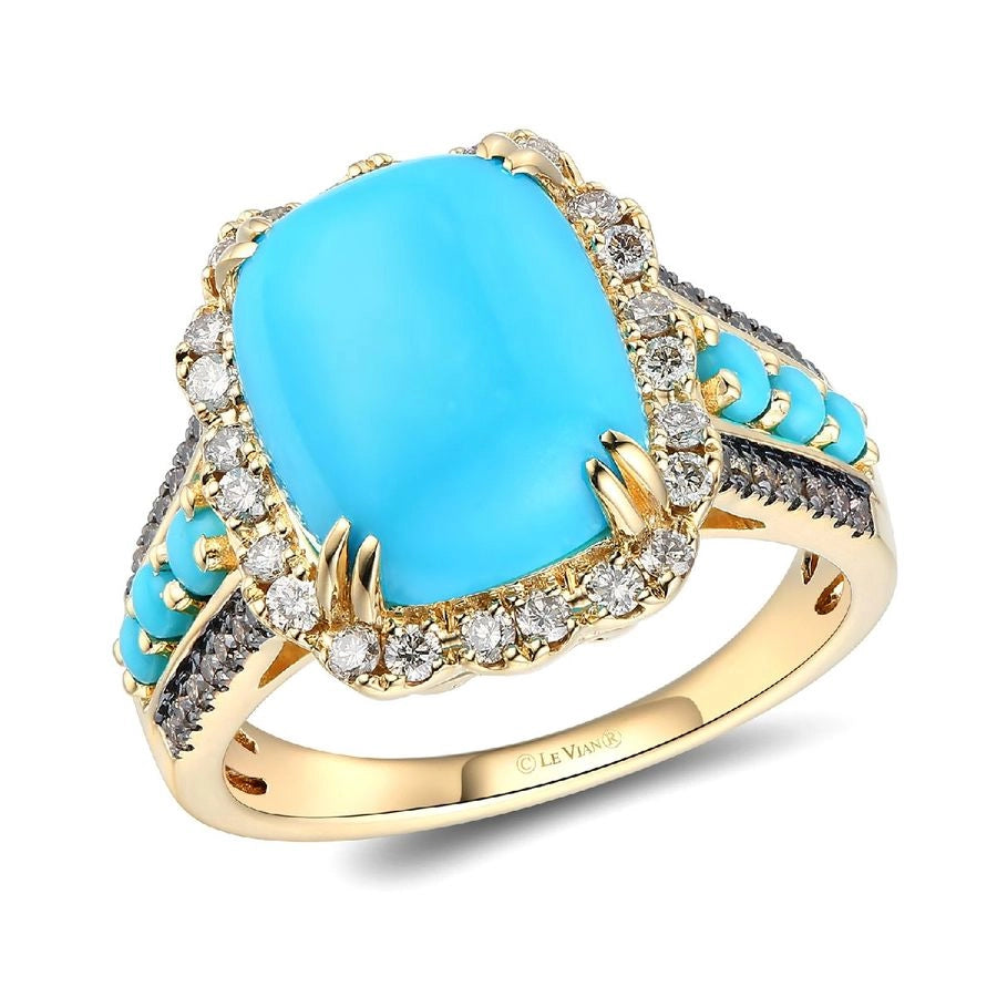 Le Vian® Ring featuring 4 3/4 cts. Stabilized Turquoise, 1/3 cts. Nude Diamonds™, 1/8 cts. Chocolate Diamonds® set in 14K Honey Gold™