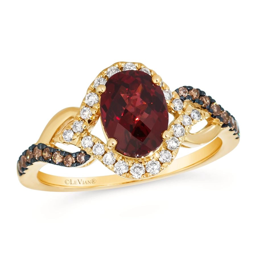Le Vian® Ring featuring 1 1/2 cts. Pomegranate Garnet™, 1/6 cts. Chocolate Diamonds®, 1/5 cts. Nude Diamonds™ set in 14K Honey Gold™