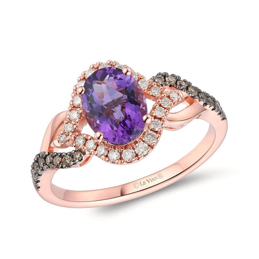 Le Vian® Ring featuring 1 1/8 cts. Grape Amethyst™, 1/6 cts. Chocolate Diamonds®, 1/5 cts. Nude Diamonds™ set in 14K Vanilla Gold®