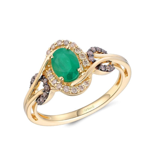 Le Vian® Ring featuring 1/2 cts. Costa Smeralda Emeralds™, 1/8 cts. Chocolate Diamonds®, 1/10 cts. Nude Diamonds™ set in 14K Honey Gold™