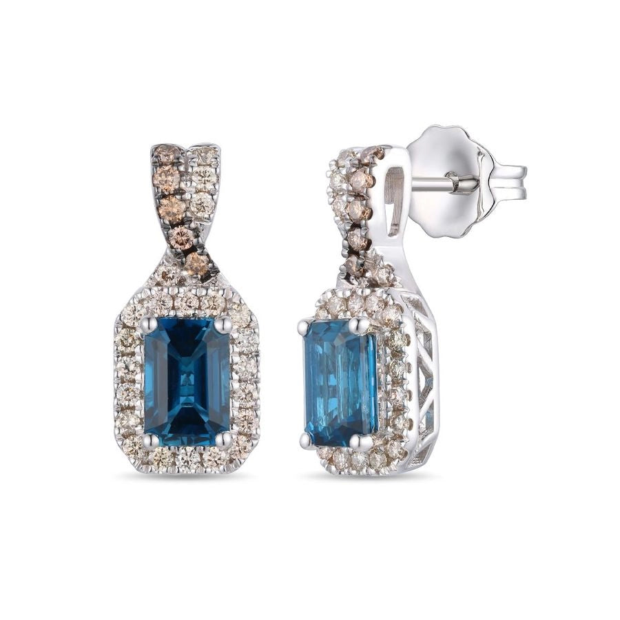 Le Vian® Earrings featuring 1 cts. Deep Sea Blue Topaz™, 1/4 cts. Nude Diamonds™, 1/15 cts. Chocolate Diamonds® set in 14K Vanilla Gold®