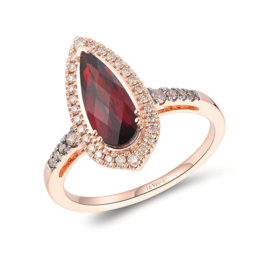 Le Vian® Ring featuring 1 1/2 cts. Pomegranate Garnet™, 1/10 cts. Chocolate Diamonds®, 1/5 cts. Nude Diamonds™ set in 14K Strawberry Gold®