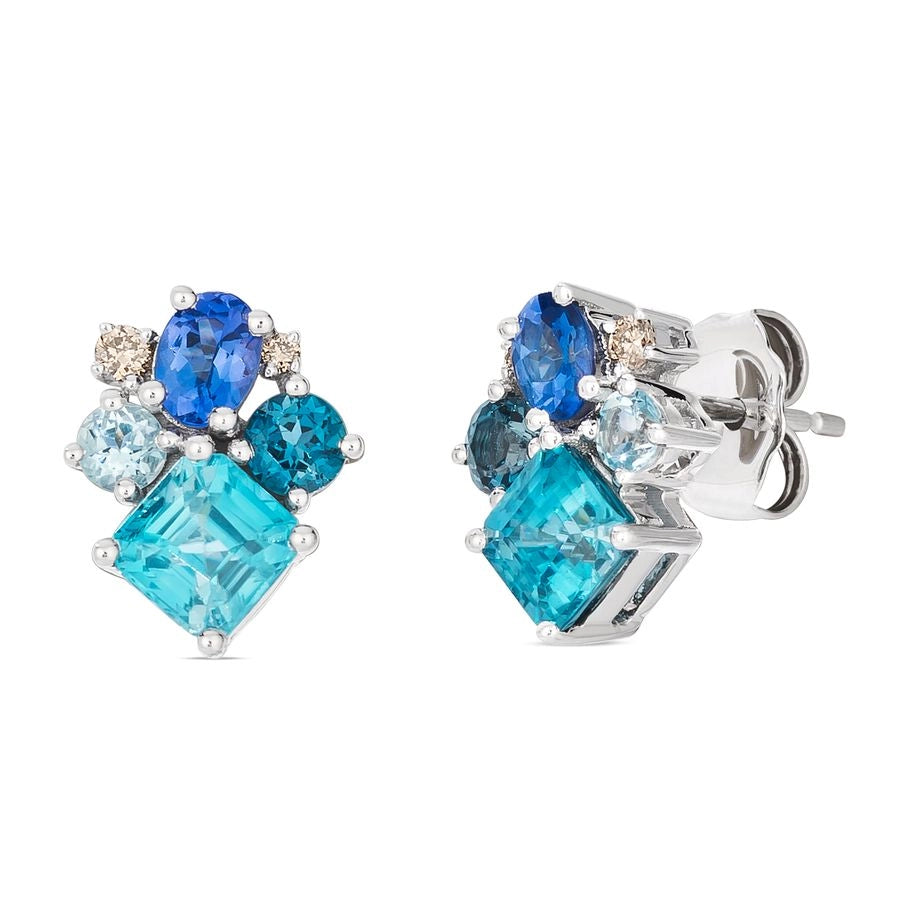 Le Vian® Earrings featuring 1 3/8 cts. Blueberry Zircon™, 1/3 cts. Blueberry Tanzanite®, 1/5 cts. Deep Sea Blue Topaz™, 1/8 cts. Blue Topaz, 1/20 cts. Nude Diamonds™ set in 14K Vanilla Gold®