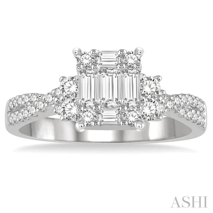 Emerald Shape Fusion Diamond Engagement Ring