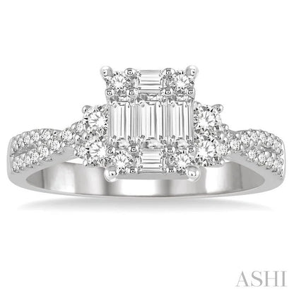 Emerald Shape Fusion Diamond Engagement Ring