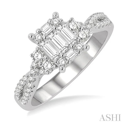 Emerald Shape Fusion Diamond Engagement Ring