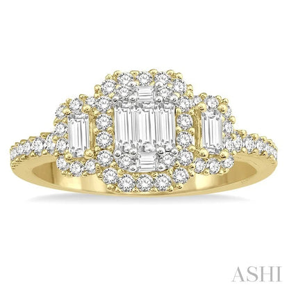 3 Stone Halo Fusion Diamond Engagement Ring
