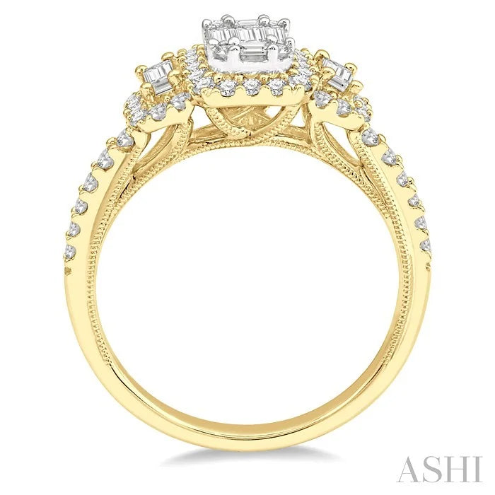 3 Stone Halo Fusion Diamond Engagement Ring