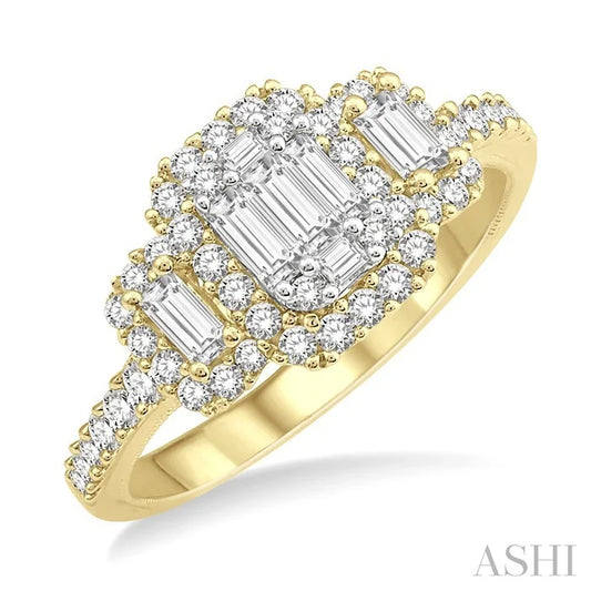 3 Stone Halo Fusion Diamond Engagement Ring