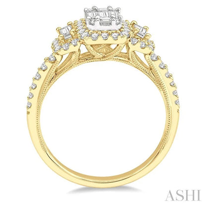 3 Stone Halo Fusion Diamond Engagement Ring
