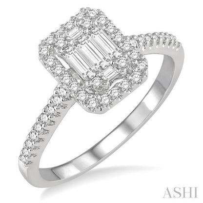 Emerald Shape Halo Fusion Diamond Engagement Ring