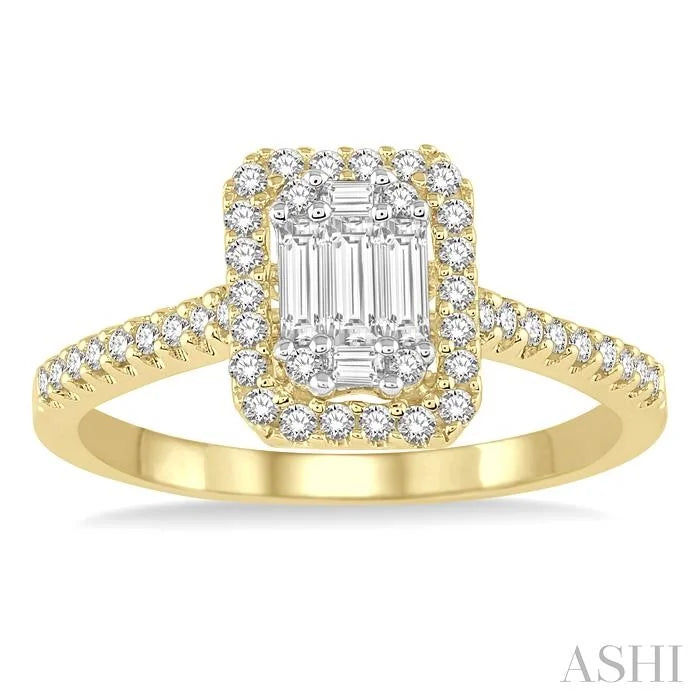 Emerald Shape Halo Fusion Diamond Engagement Ring