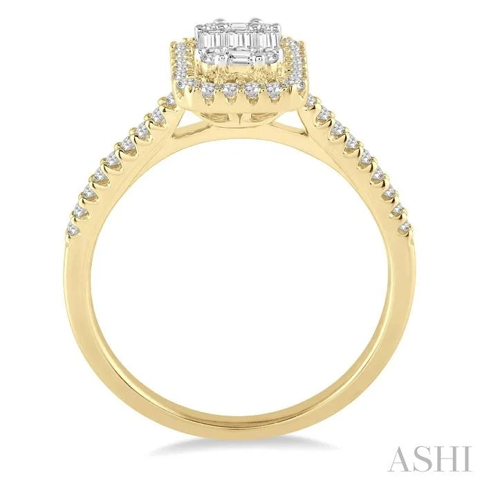 Emerald Shape Halo Fusion Diamond Engagement Ring