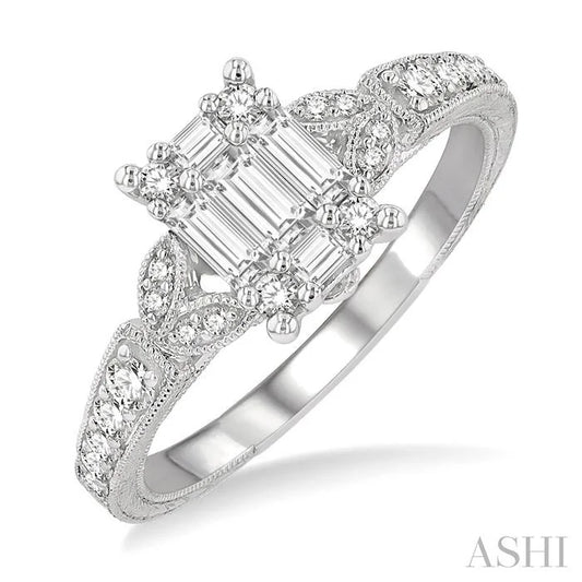 Emerald Shape Fusion Diamond Engagement Ring