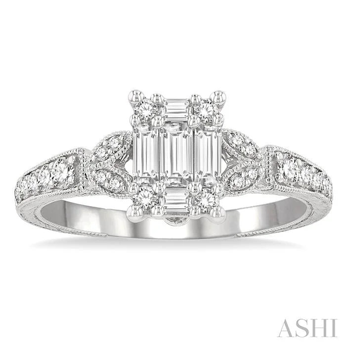 Emerald Shape Fusion Diamond Engagement Ring
