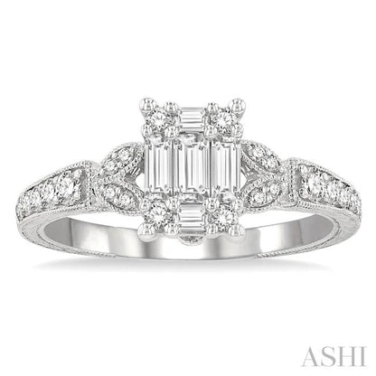 Emerald Shape Fusion Diamond Engagement Ring