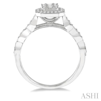 Emerald Shape Halo Fusion Diamond Engagement Ring
