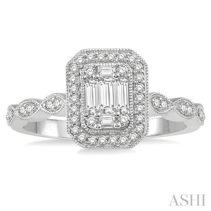 Emerald Shape Halo Fusion Diamond Engagement Ring