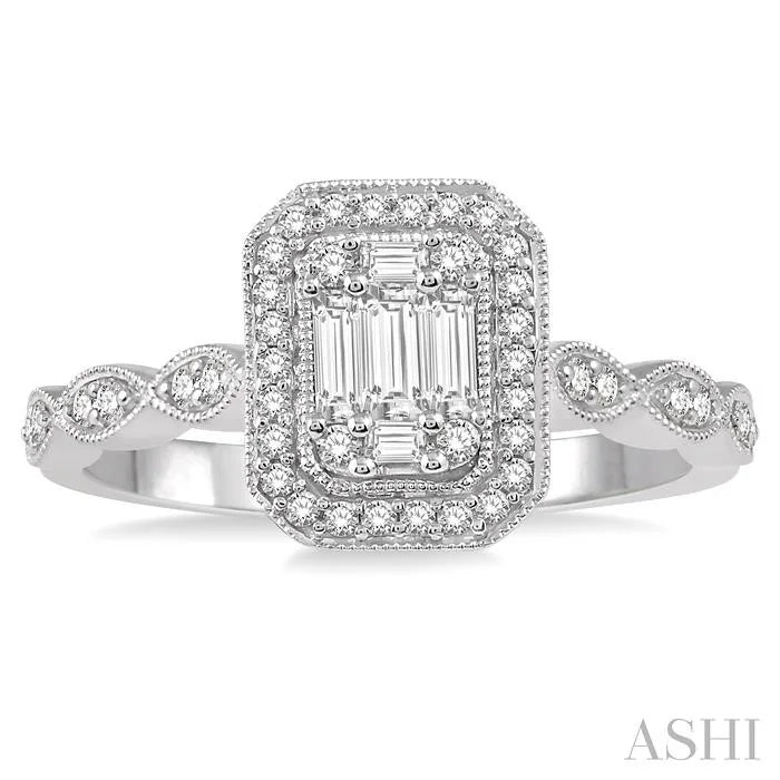 Emerald Shape Halo Fusion Diamond Engagement Ring