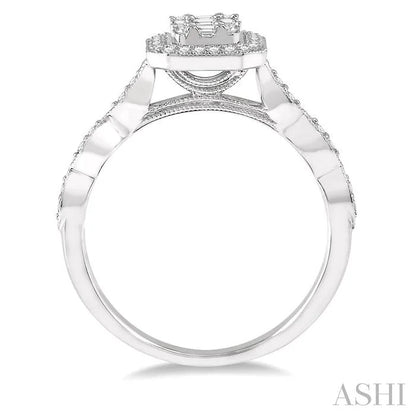Emerald Shape Halo Fusion Diamond Engagement Ring