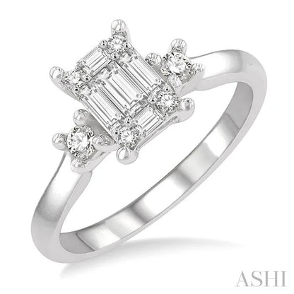 Emerald Shape Fusion Diamond Engagement Ring