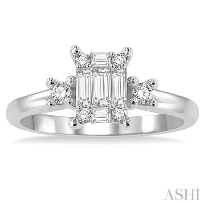 Emerald Shape Fusion Diamond Engagement Ring