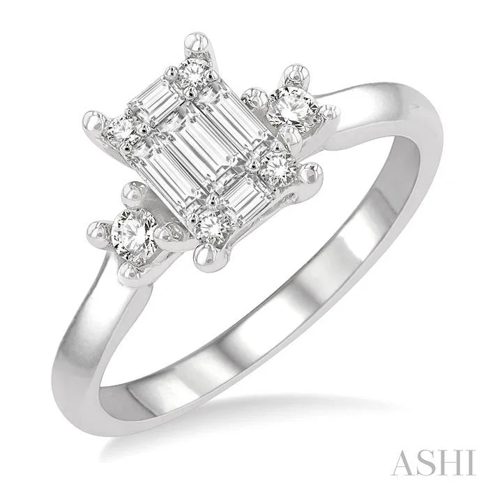 Emerald Shape Fusion Diamond Engagement Ring