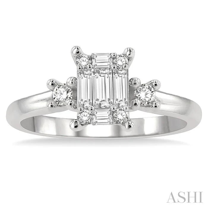 Emerald Shape Fusion Diamond Engagement Ring