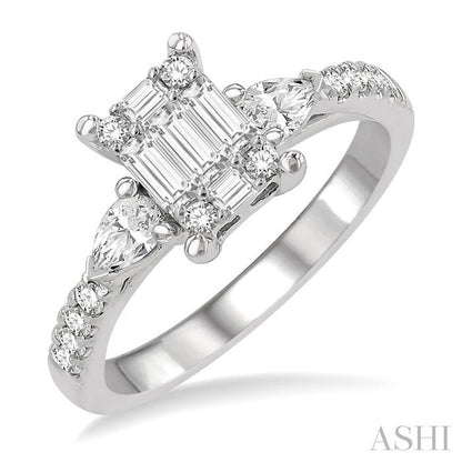 Emerald Shape Fusion Diamond Engagement Ring
