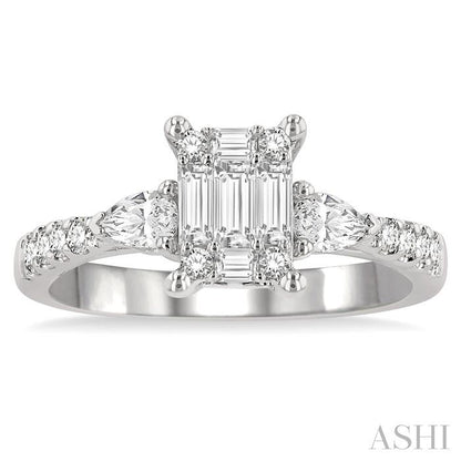 Emerald Shape Fusion Diamond Engagement Ring