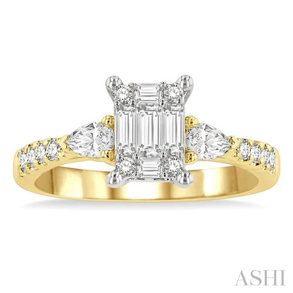 Emerald Shape Fusion Diamond Engagement Ring