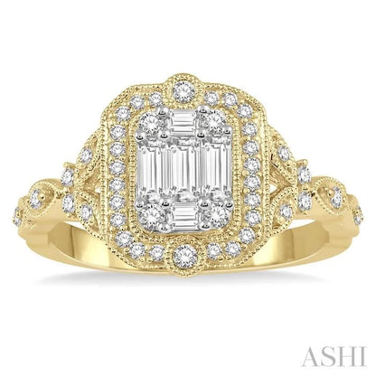 Emerald Shape Halo Fusion Diamond Engagement Ring