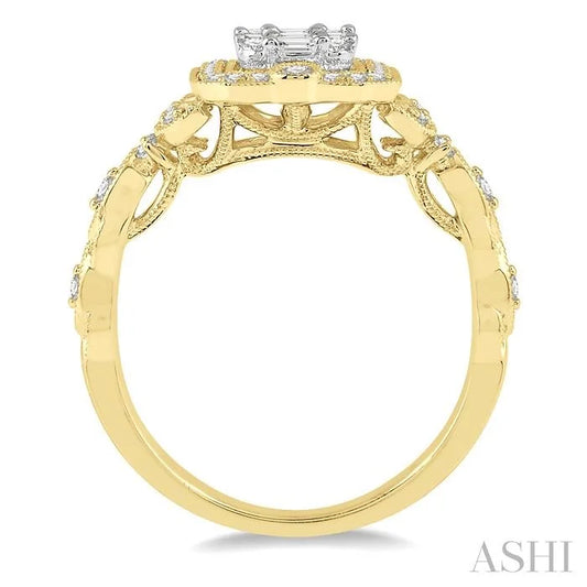 Emerald Shape Halo Fusion Diamond Engagement Ring