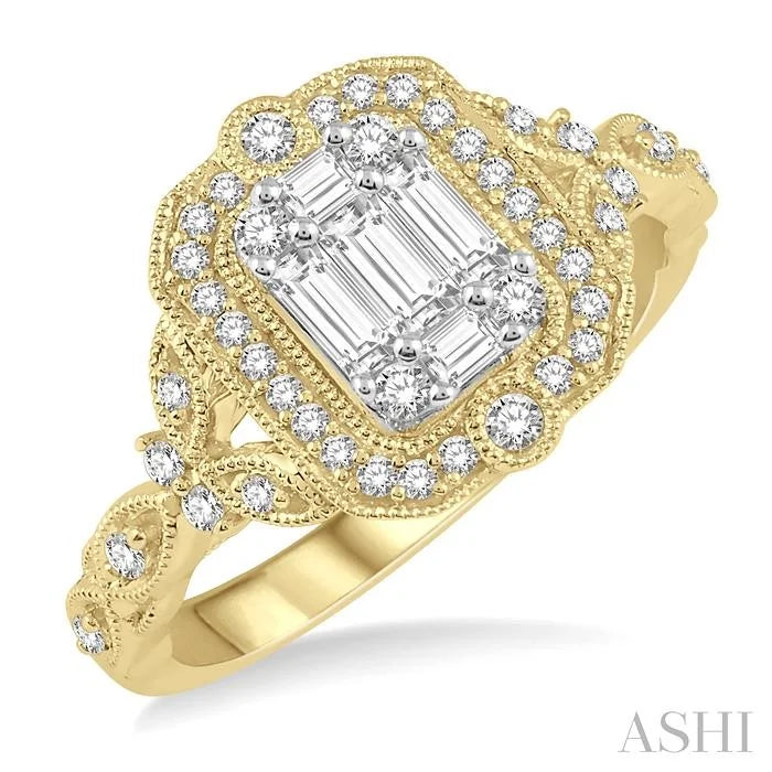 Emerald Shape Halo Fusion Diamond Engagement Ring