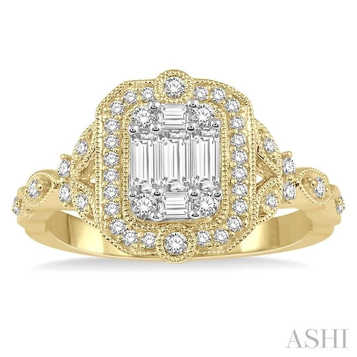 Emerald Shape Halo Fusion Diamond Engagement Ring