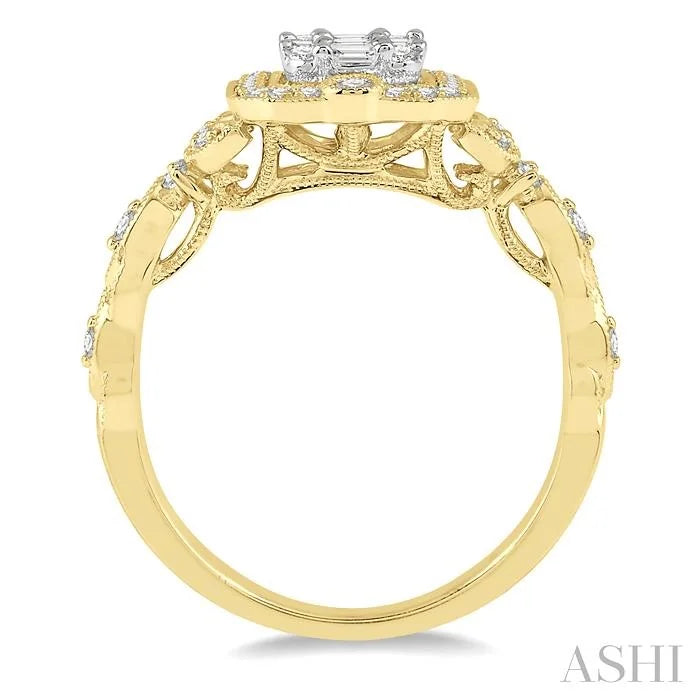 Emerald Shape Halo Fusion Diamond Engagement Ring