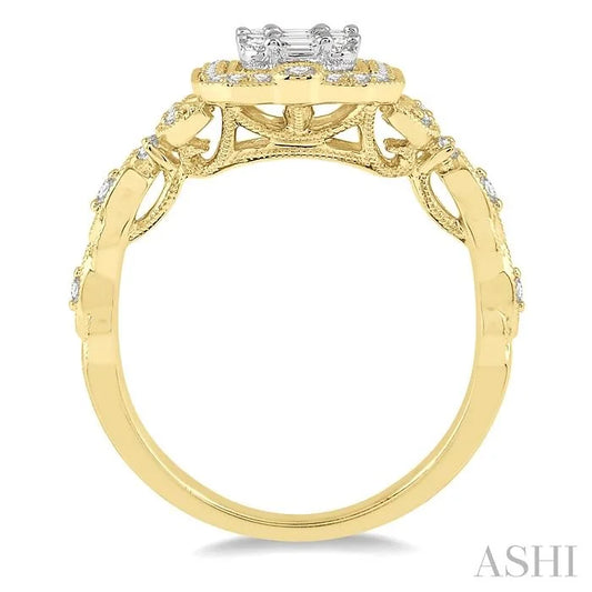 Emerald Shape Halo Fusion Diamond Engagement Ring