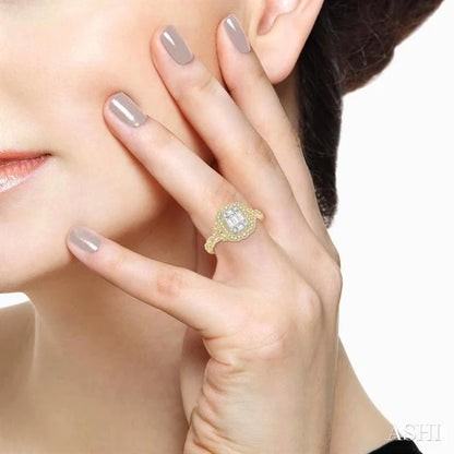 Emerald Shape Halo Fusion Diamond Engagement Ring