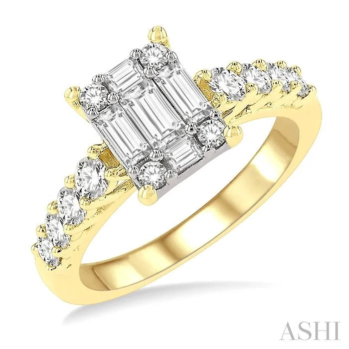 Emerald Shape Fusion Diamond Engagement Ring