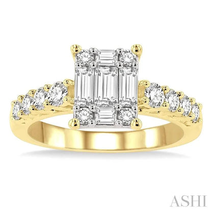 Emerald Shape Fusion Diamond Engagement Ring