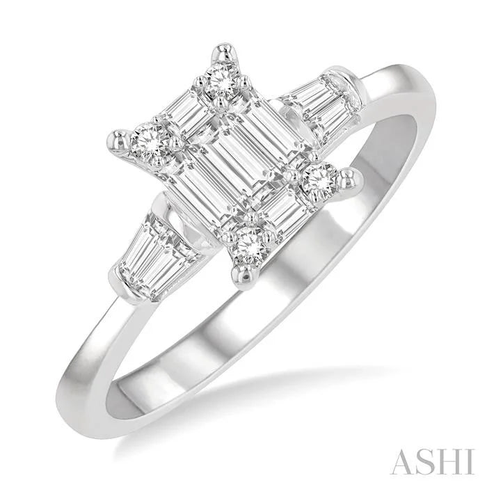 Emerald Shape Fusion Diamond Engagement Ring