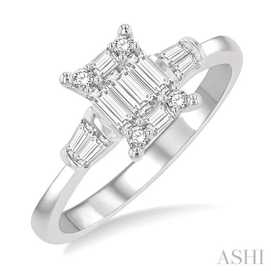 Emerald Shape Fusion Diamond Engagement Ring
